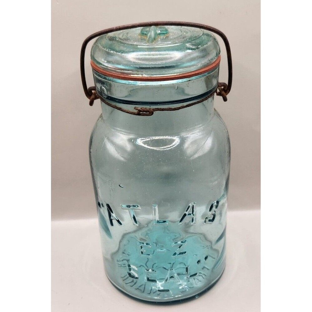 Antique Blue Atlas E-Z Seal Quart Mason Fruit Jar Vintage